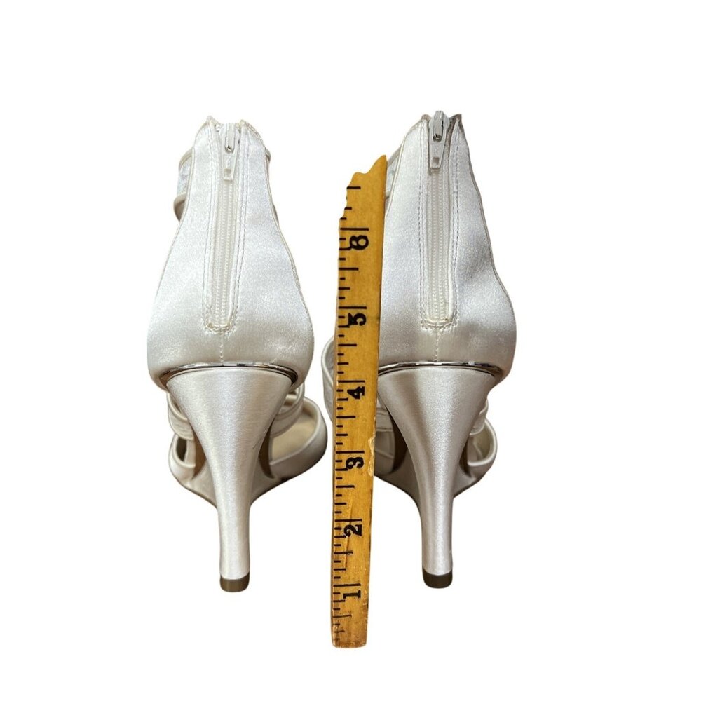 Nina Ivory Peep Toe Strappy Padded Elyana Wedge Zip Up Shoes 9.5 - Picture 5 of 6